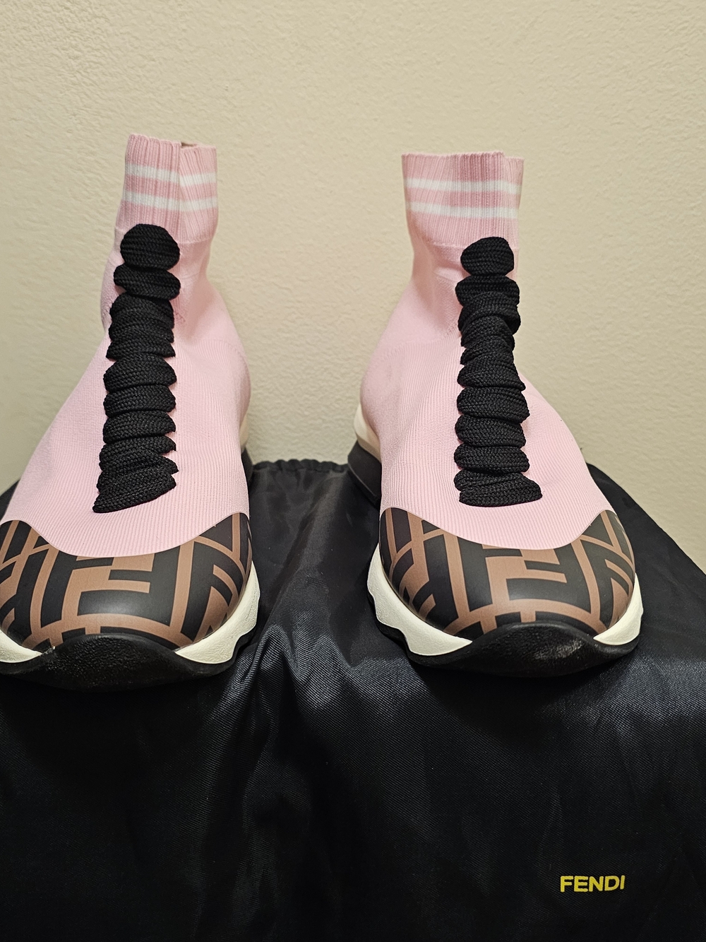 Fendi Pink Logo-Trim Sock Sneakers